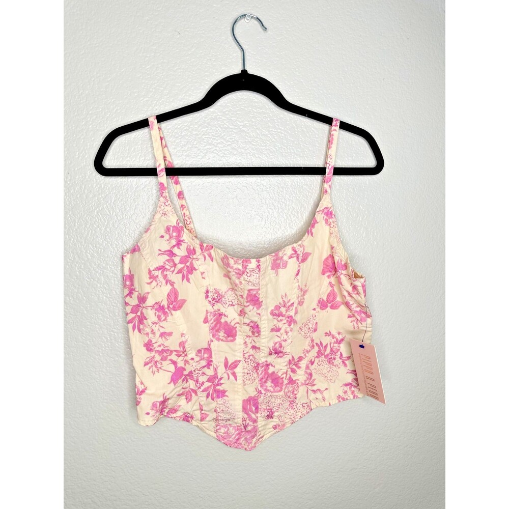 NEW Pippa & Pearl Womens Large Bustier Blouse Corset Top Pink Floral Olivaceous